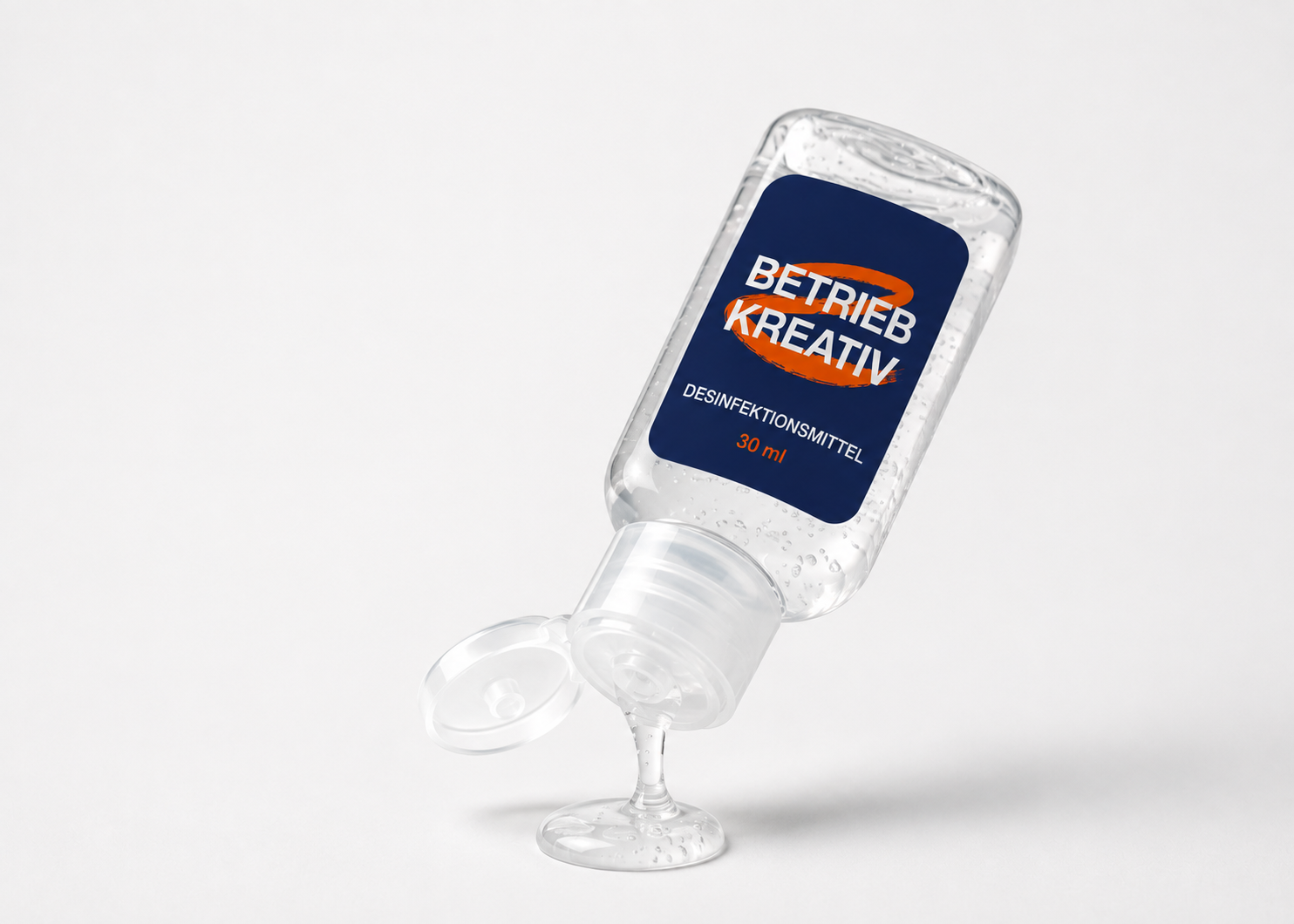 Desinfektionsmittel-Fläschchen 30 ml als Werbeartikel mit bedrucktem Logo von Betrieb Kreativ für Praxen und Apotheken