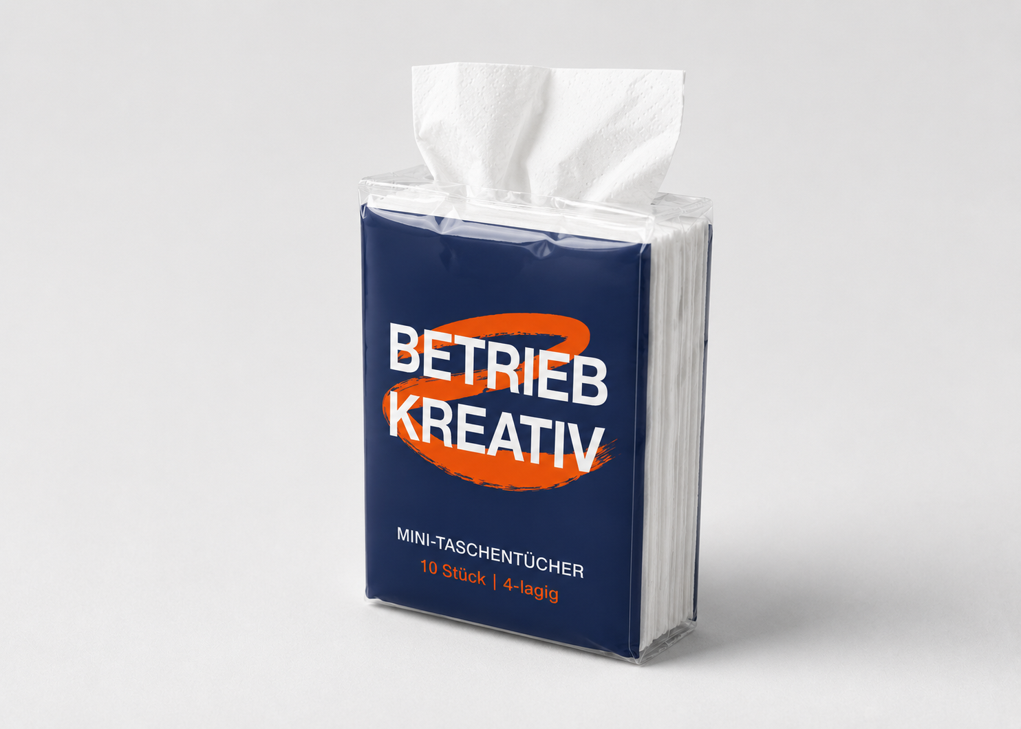 Mini-Taschentücher 10 Stück, 4-lagig, als Werbeartikel mit bedrucktem Logo von Betrieb Kreativ